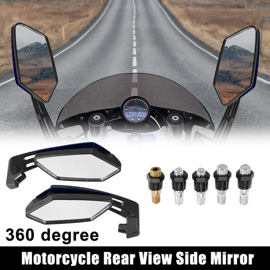 Set 360 Degree Rotary Rearview Mirror for Motorcycle Universal Blue