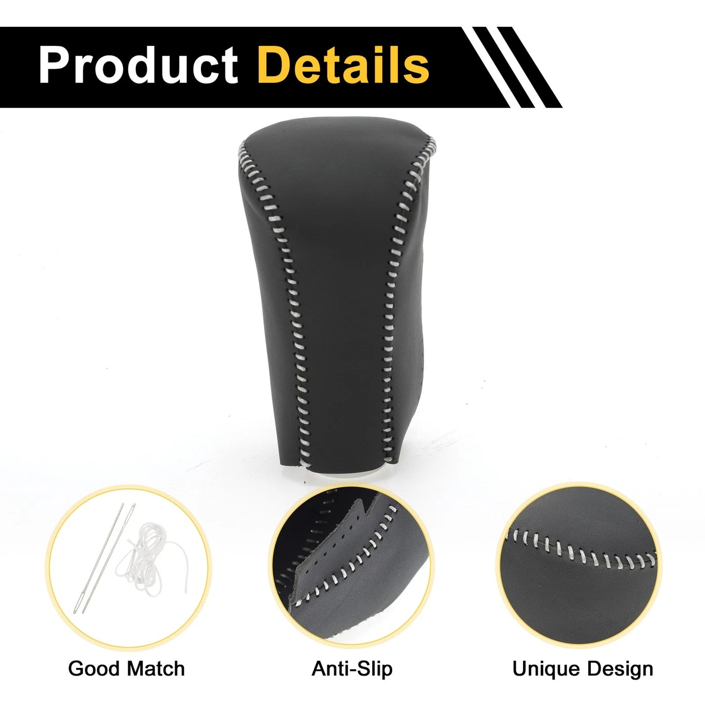 Car Gear Shift Knob Cover for Honda Accord (2008-2012) - Black Gray Faux Leather