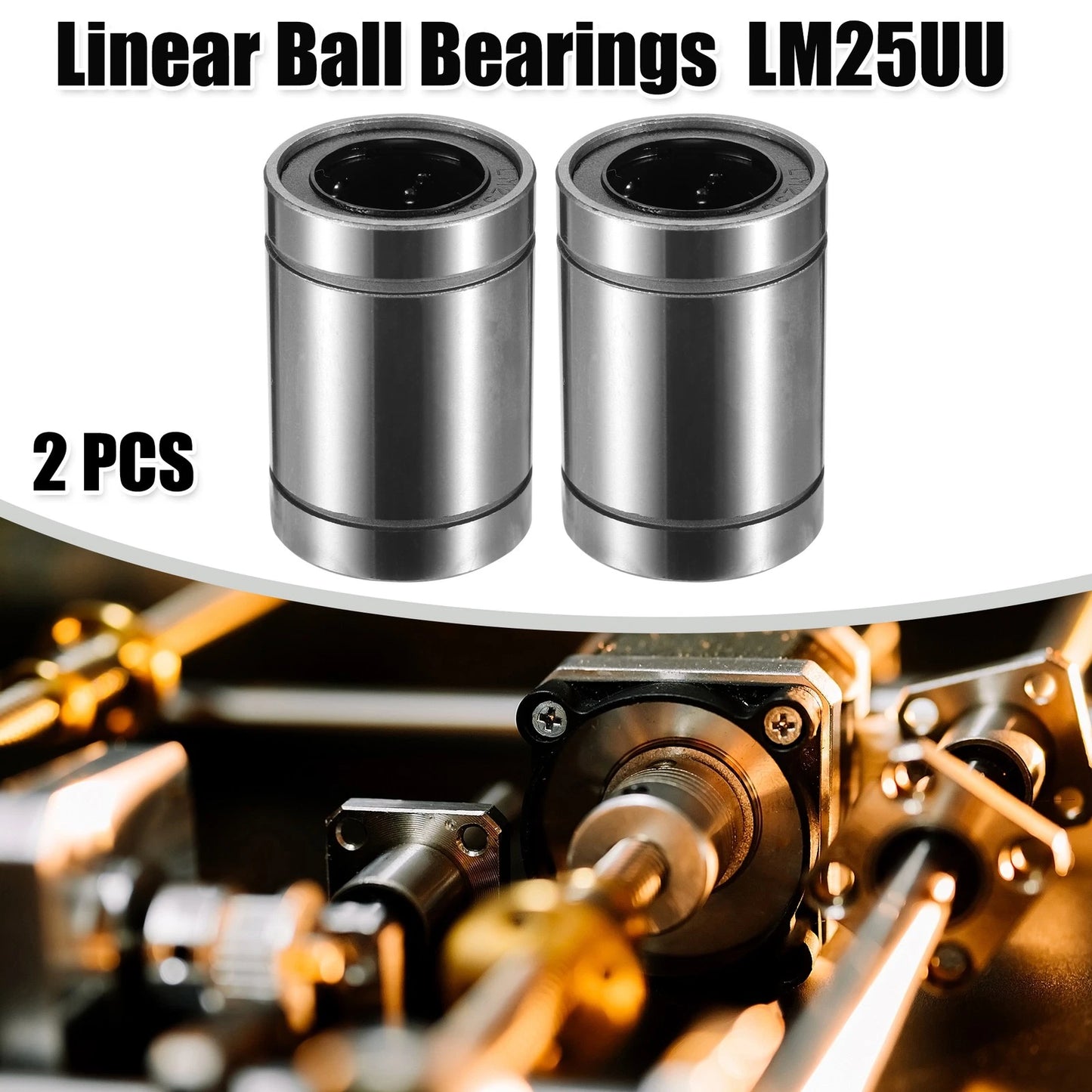 2 x LM25UU 25mm IDx40mm ODx59mm Ball Bearings Silver Tone for Car
