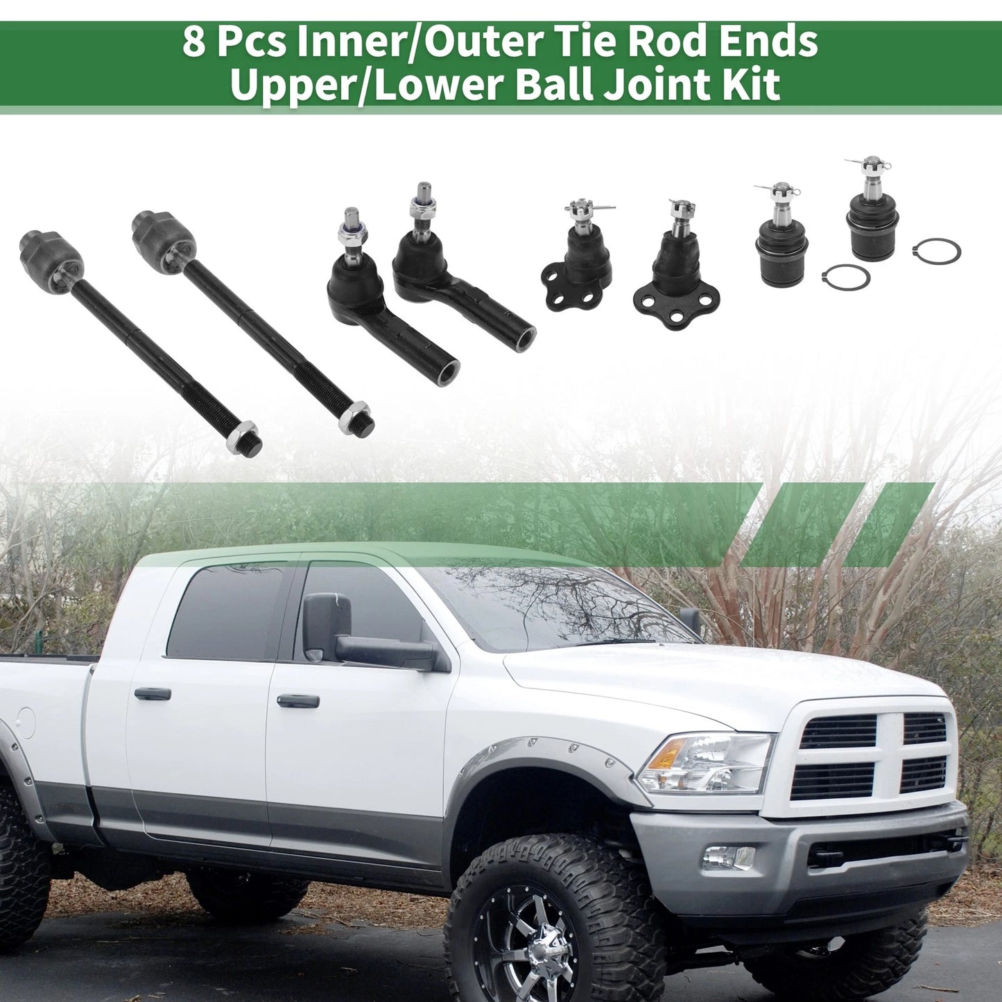 8 x Front Inner Tie Rod Ends & Ball Joint for Dodge Dakota (1987 - 2005)