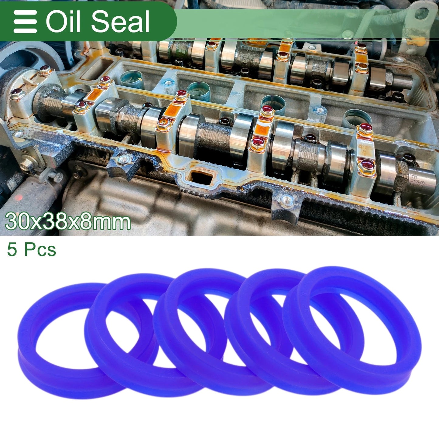 Oil Seal 30x38x8mm TPU Rotary Shaft Seal High Pressure Blue 5 Pcs