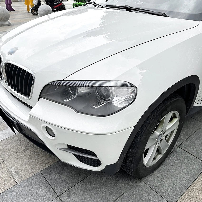 Carbon Style Add-On Headlight Eye Lid Eyebrow Trim Cover for BMW X5 (2008–2013)