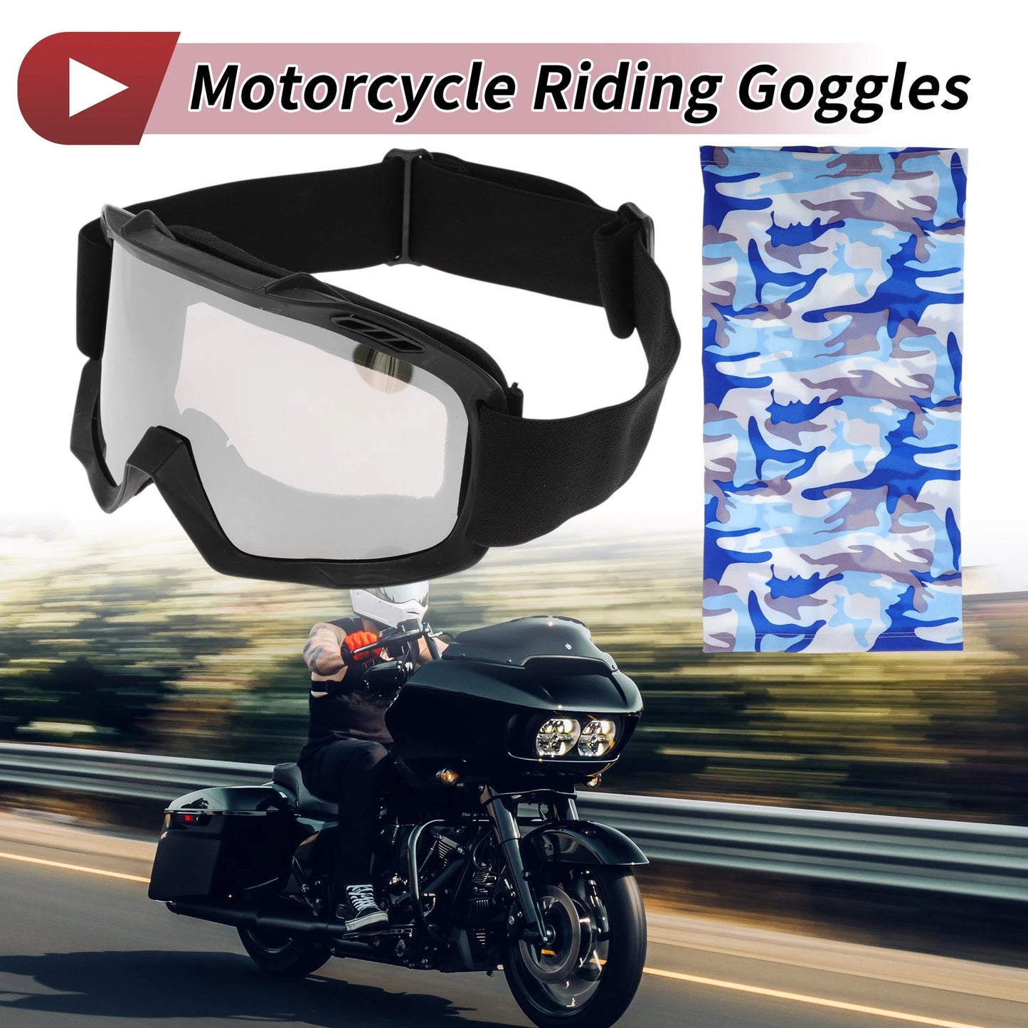 Goggles for Motorcycle Riding Silver Tone Lens Black Frame TPU