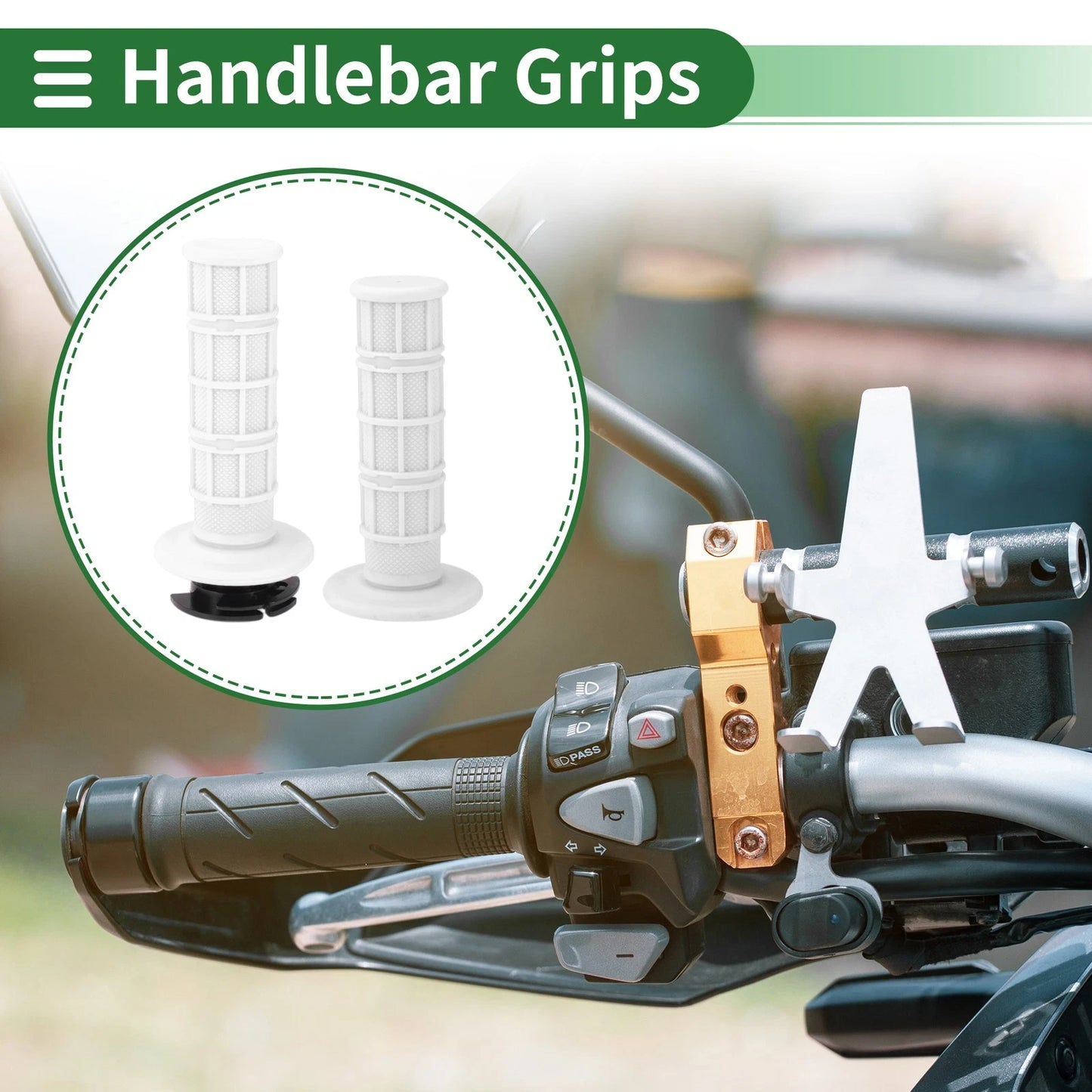 7/8" 22mm Hand Grips for Motorcycle Handlebar Grips TPR White