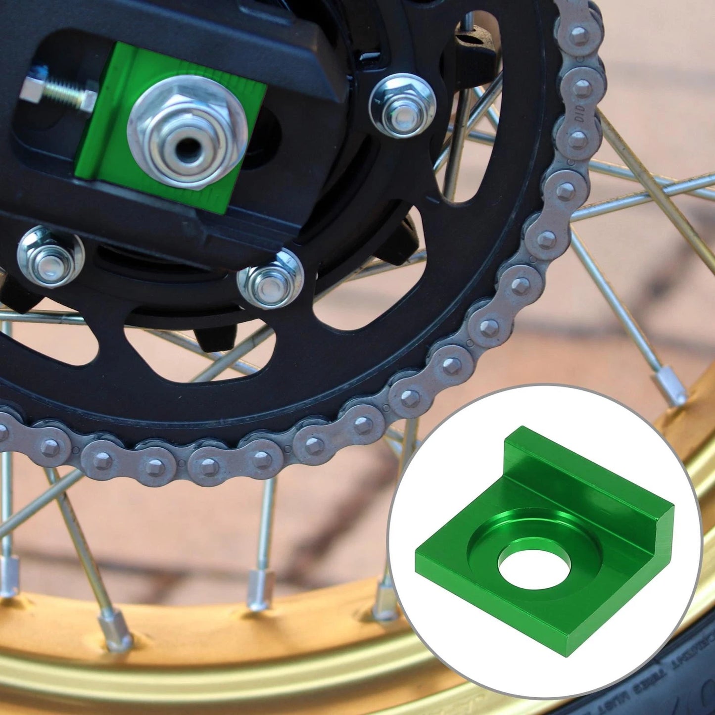 2 x 15mm Hole Dia Chain Adjuster Block Tensioner Green Metal for Motorcycle