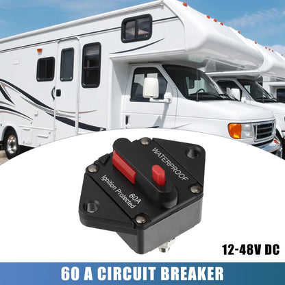 60A Waterproof Circuit Breaker 12V-48V DC for Automotive RV Marine