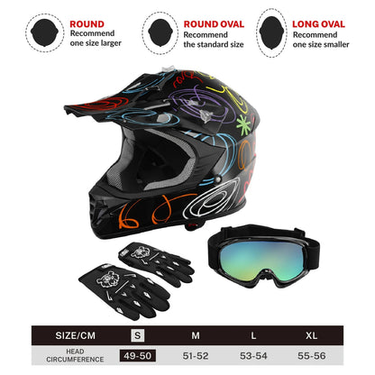 Youth ATV Helmet DOT Off Road Full Face for Kids Motocross (S/M/L/XL)