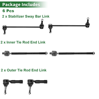 6 x Front Outer Inner Tie Rod Ends Sway Bar Link for Buick Regal (2014-2017)