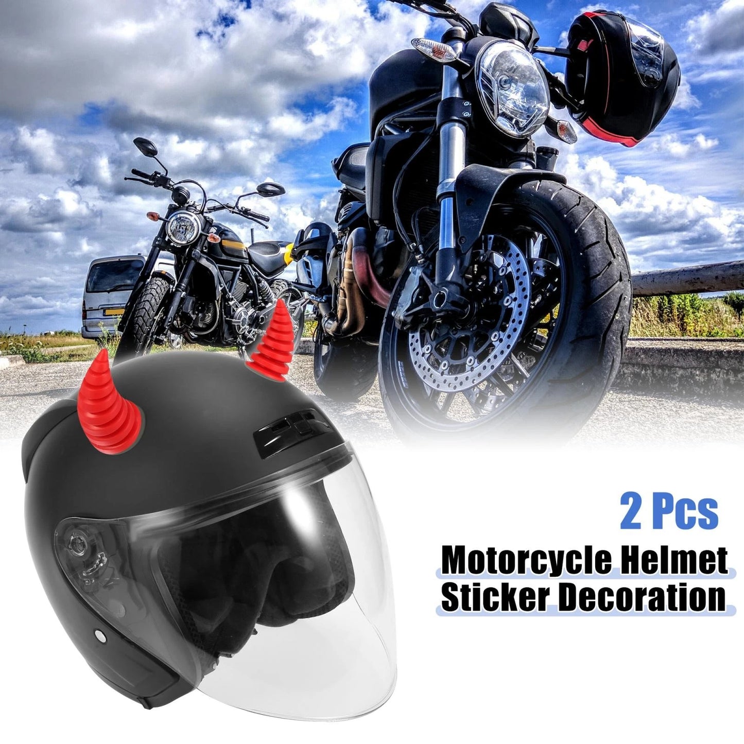 2 x Helmet Threaded Bull Horn Style Decoration Suction Cup Red for Car