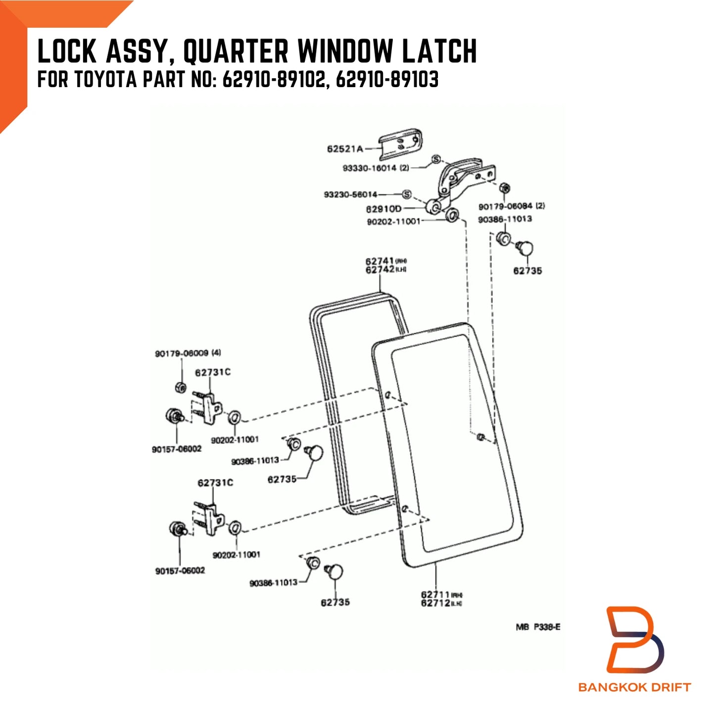 Grey Rear Cab Quarter Window Latch Lock for Toyota Hilux Ute Vigo (05-14)