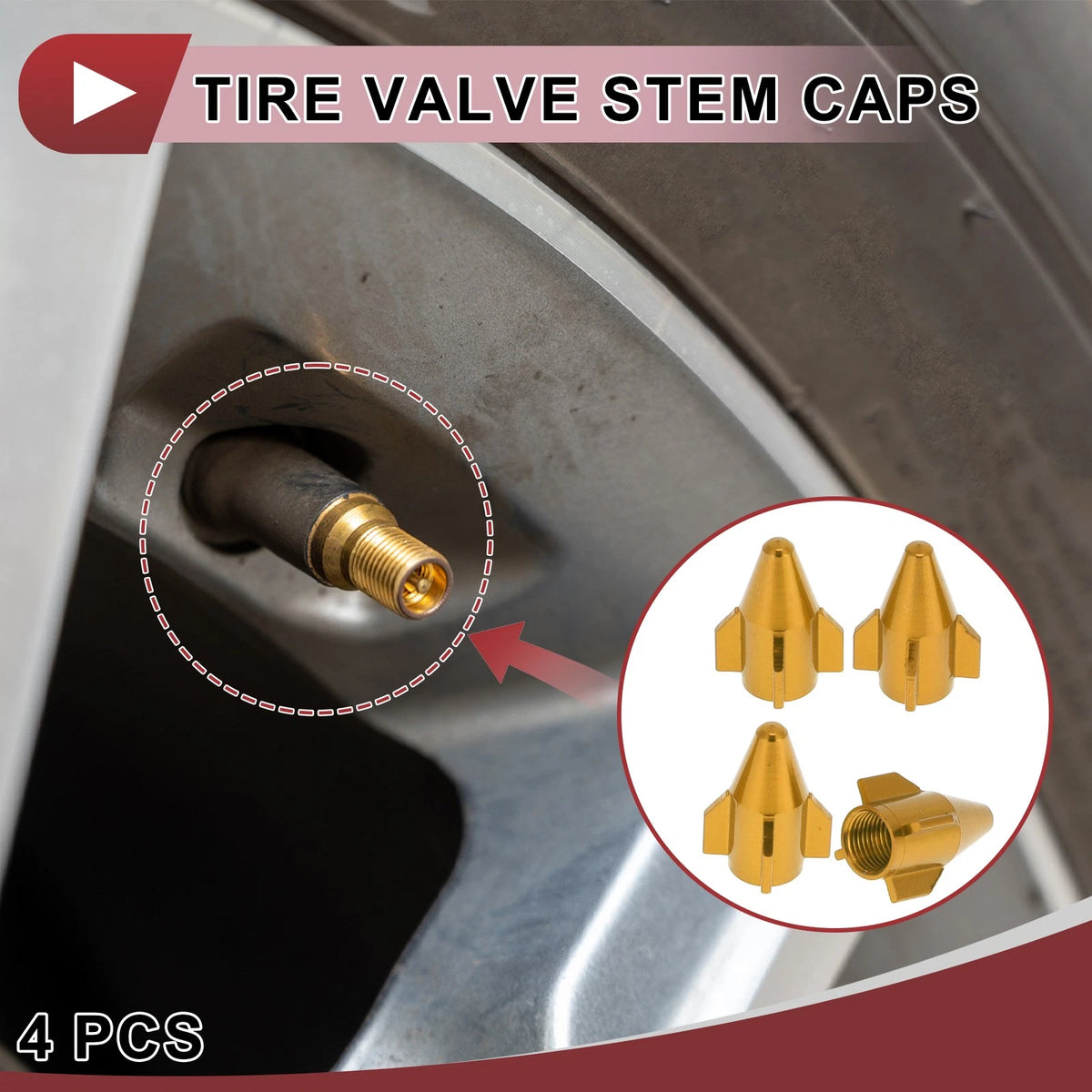 4 x Gold Tone Mini Rocket Style Tire Valve Stem Dust Covers for Cars
