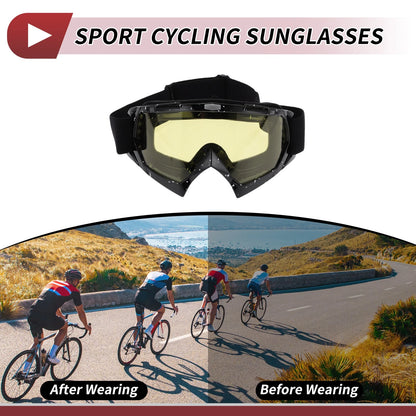 Motorcycle Riding Goggles Yellow Lens White Black Frame Cycling Sunglasses