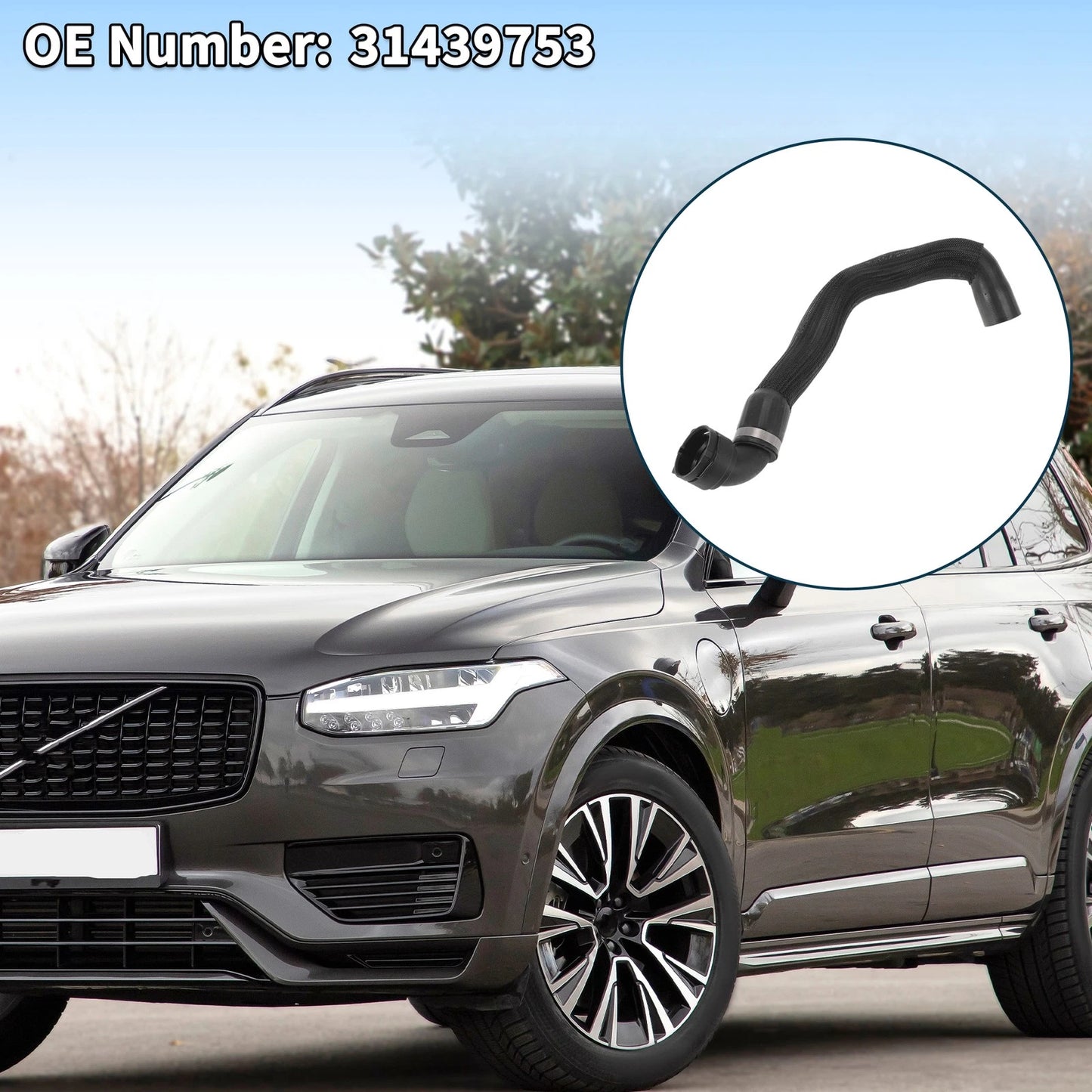 Upper Radiator Hose for Volvo XC90 (2016-2021) Rubber Black