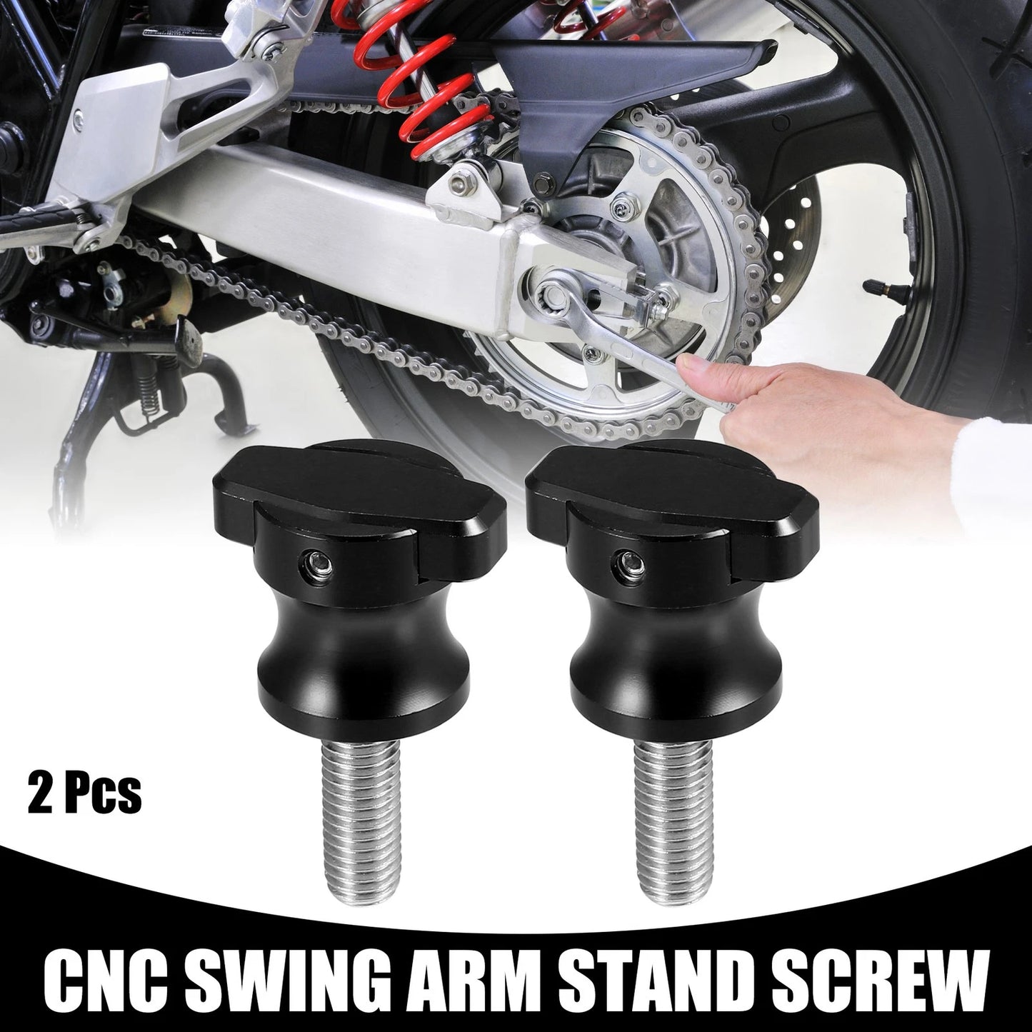 2pcs 10mm Universal Motorcycle CNC Swing Arm Stand Screw Aluminum Alloy Black