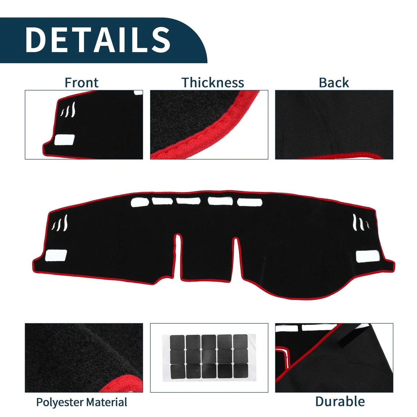 Dashboard Cover Mat for Toyota Raize A200A (2020-2023) - Black Red 1 Set
