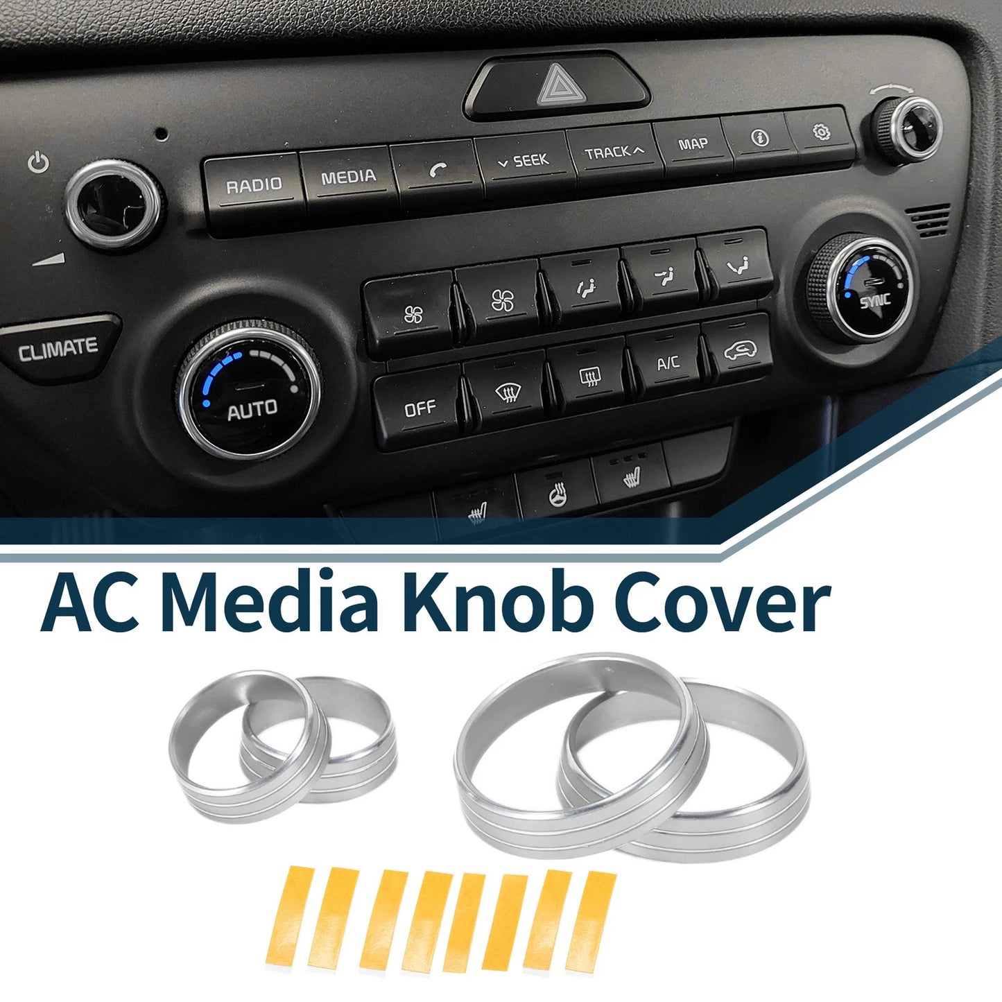 4 x Silver Tone Media Volume Switch Knob Cover Ring for Kia Sportage (2017-2023)