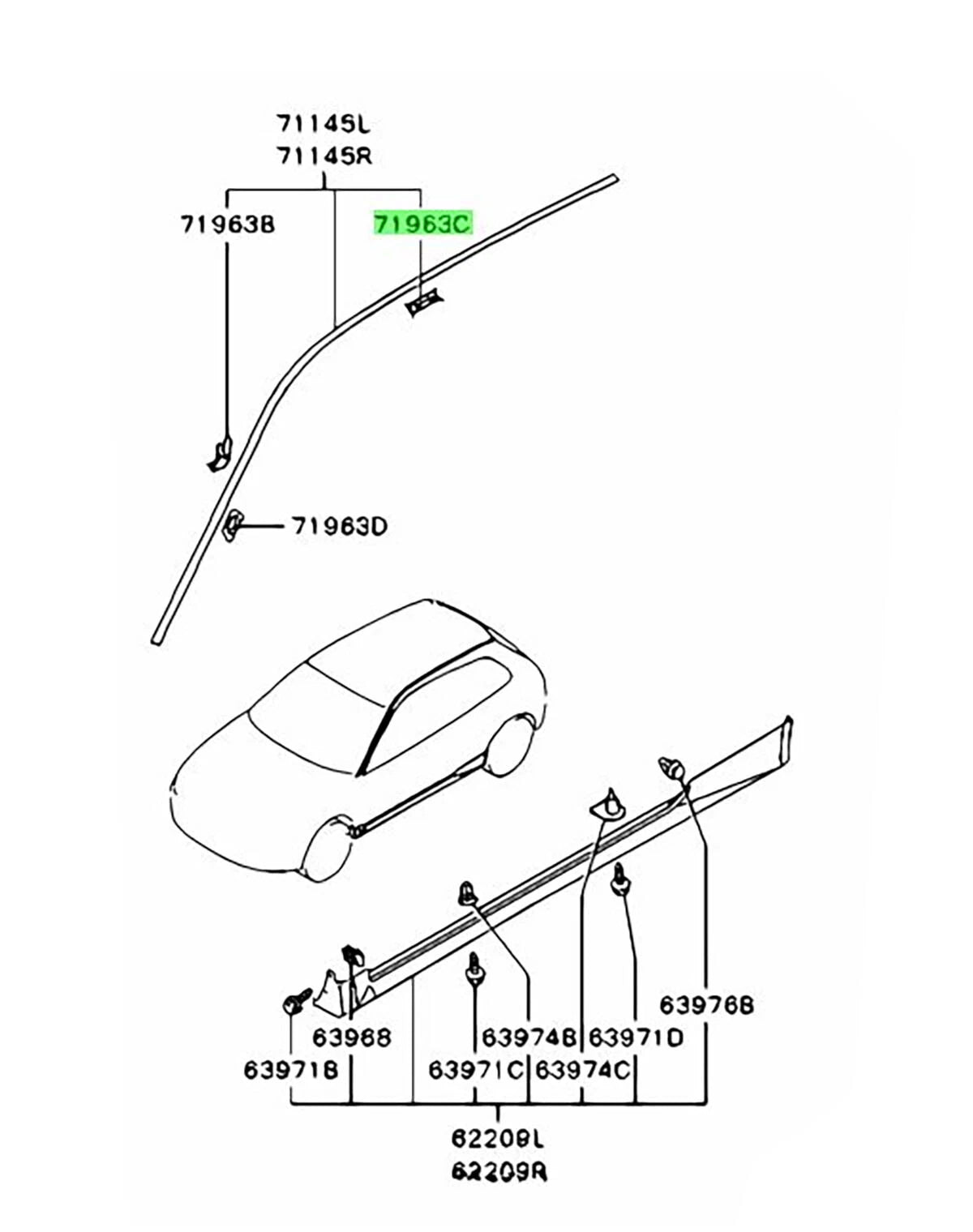 10 x Roof Drip Molding Clips for Mitsubishi Lancer/Mirage (1997-2001)