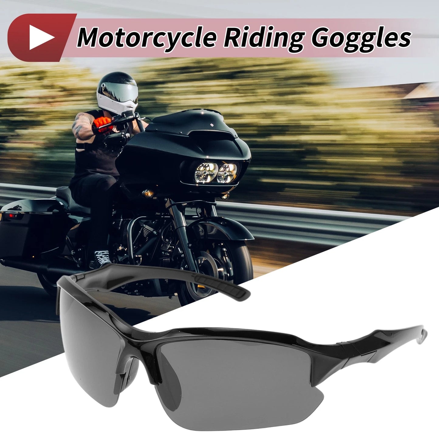 Goggles for Motorcycle Deep Gray Lens Black Frame Tri-acetel Cellulose PC
