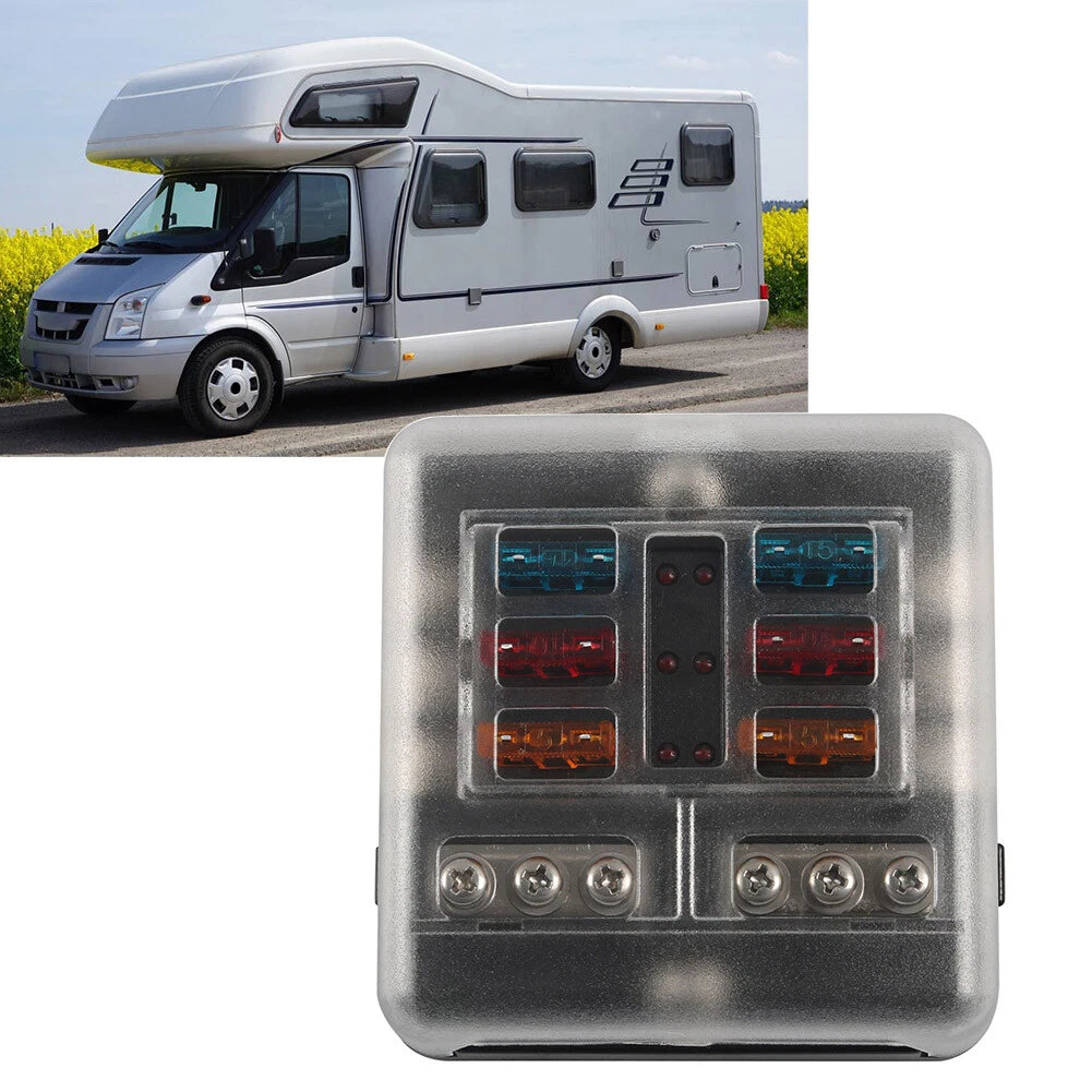 6 Way Blade Fuse Box Holder with Fuses & Light Protection Cover for Car (N/A)