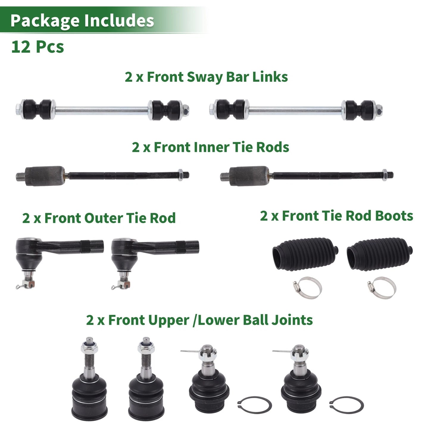 12pcs Front Suspension Kit Tie Rod Ends & Sway Bar Links for Ford Explorer (2002-2010)