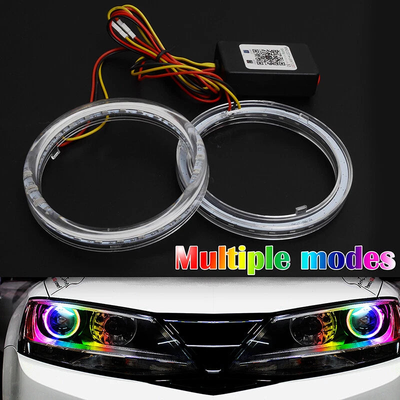 95MM RGB COB LED Angel Eye Halo Ring Lights for Headlight DRL Bluetooth