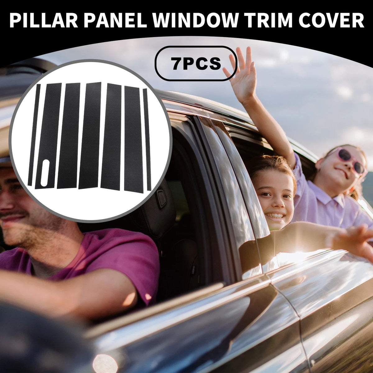 7 x Car Pillar Window Trim Covers for Ford Explorer (2002-2010) Black Carbon Fiber