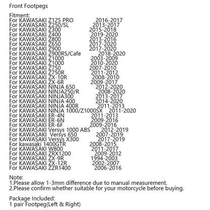 Footrest Pegs for Kawasaki Z900RS, Z1000, Ninja 650, 400, 300 (2017-2023)