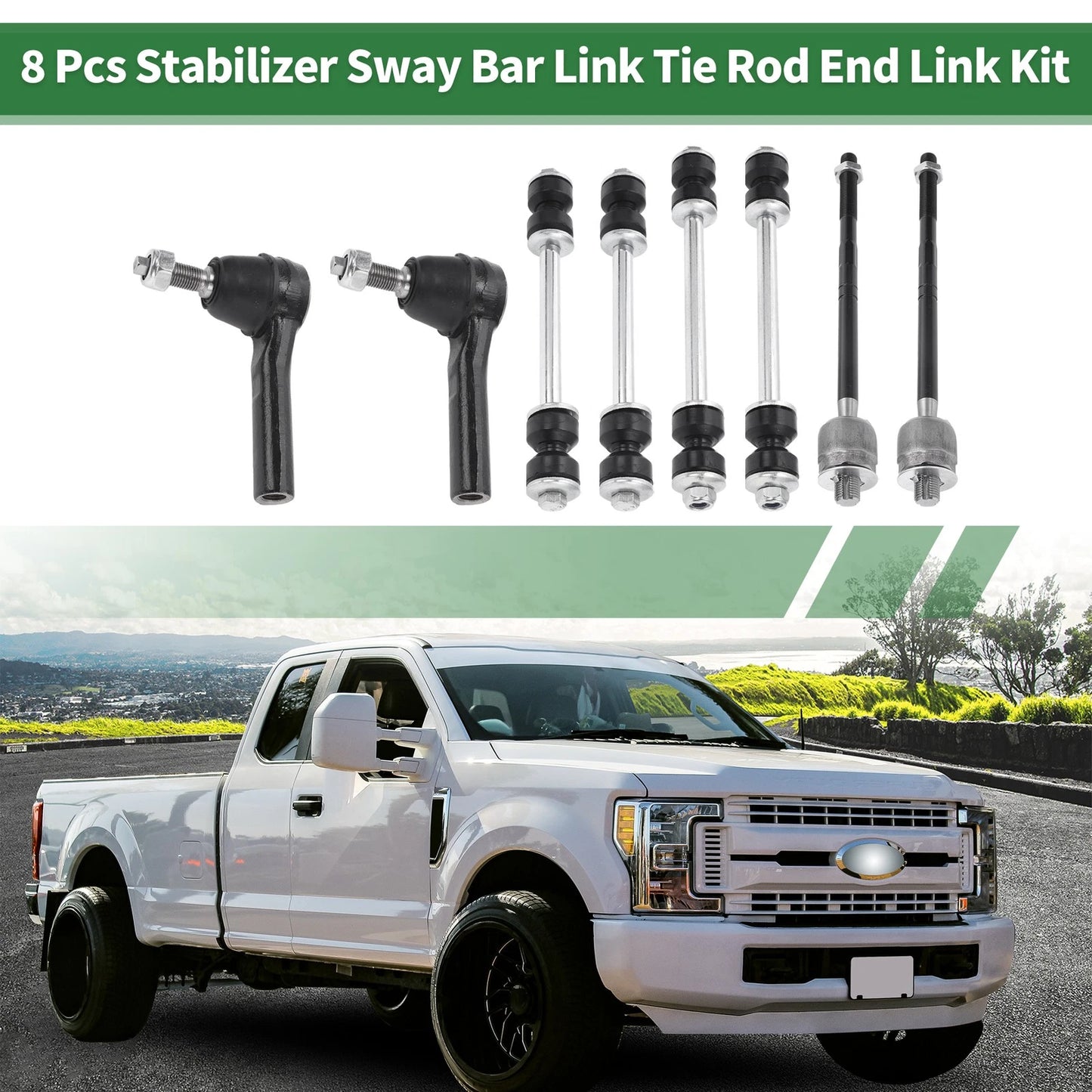8 Pcs Front Suspension Kit Tie Rod Ends & Sway Bar Links for Ford