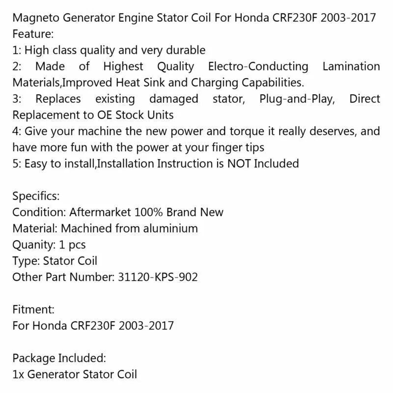 Stator Coil for Honda CRF230F (2003-2017)