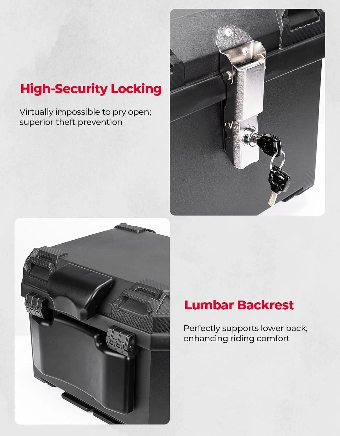 45L Motorcycle Top Box Rear Storage for Scooter - Waterproof Silver