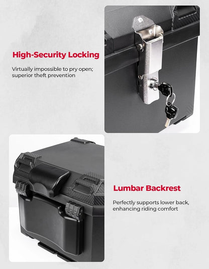 45L Motorcycle Top Box Rear Storage for Scooter - Waterproof Silver