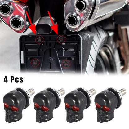 4 x Motorcycle Skull Style License Plate Frame Bolts Screws Aluminum Alloy