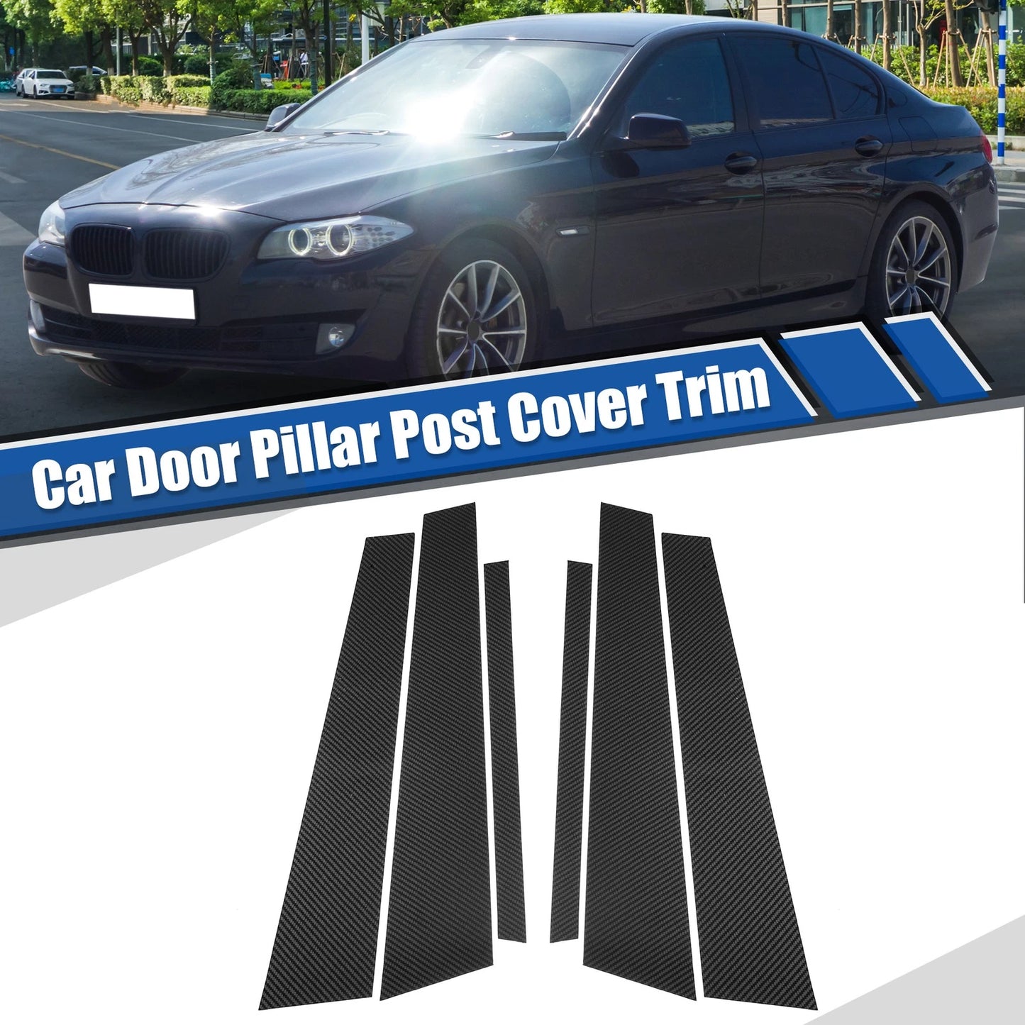 Gloss Carbon Pattern Door Window Pillar Post Cover Trim for BMW 5 Series (2011-2017)
