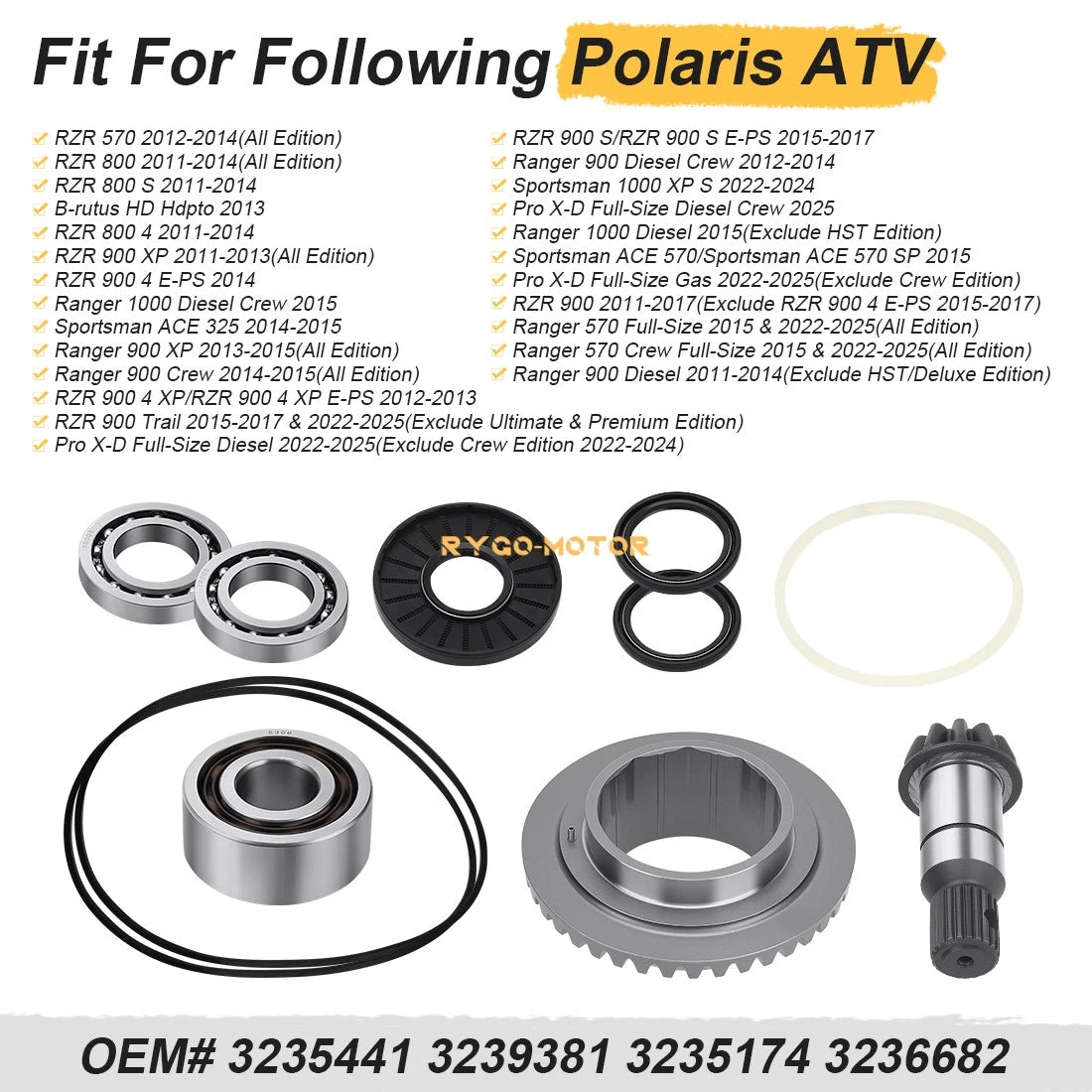 Front Differential Ring Pinion Gear Bearing for Polaris RZR 570 800 900 S 4 XP