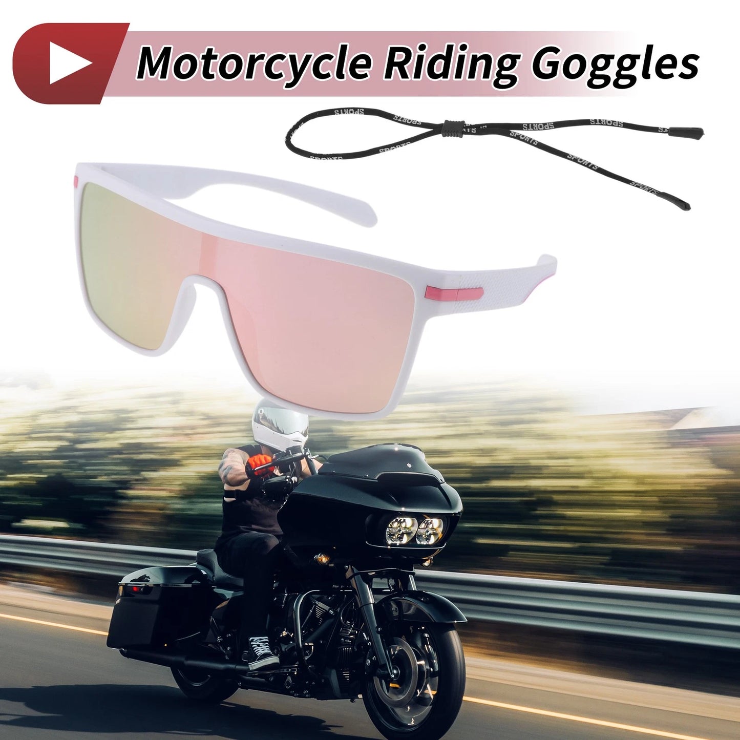 Goggles Pink Lens White Frame Tri-Acetyl Cellulos TR90 for Motorcycle
