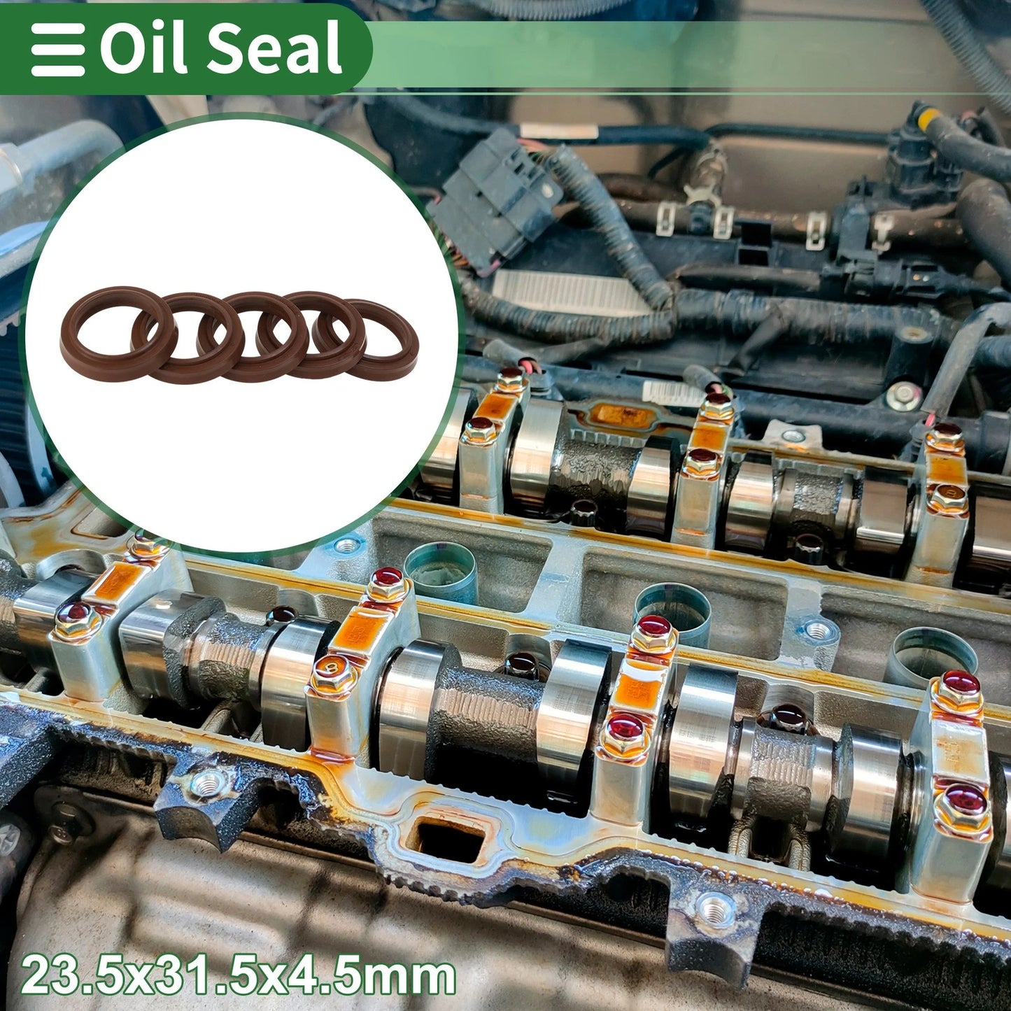 Oil Seal 23.5x31.5x4.5mm Seal Ring Rotary Shaft Seal FKM Rubber Brown 5 pcs
