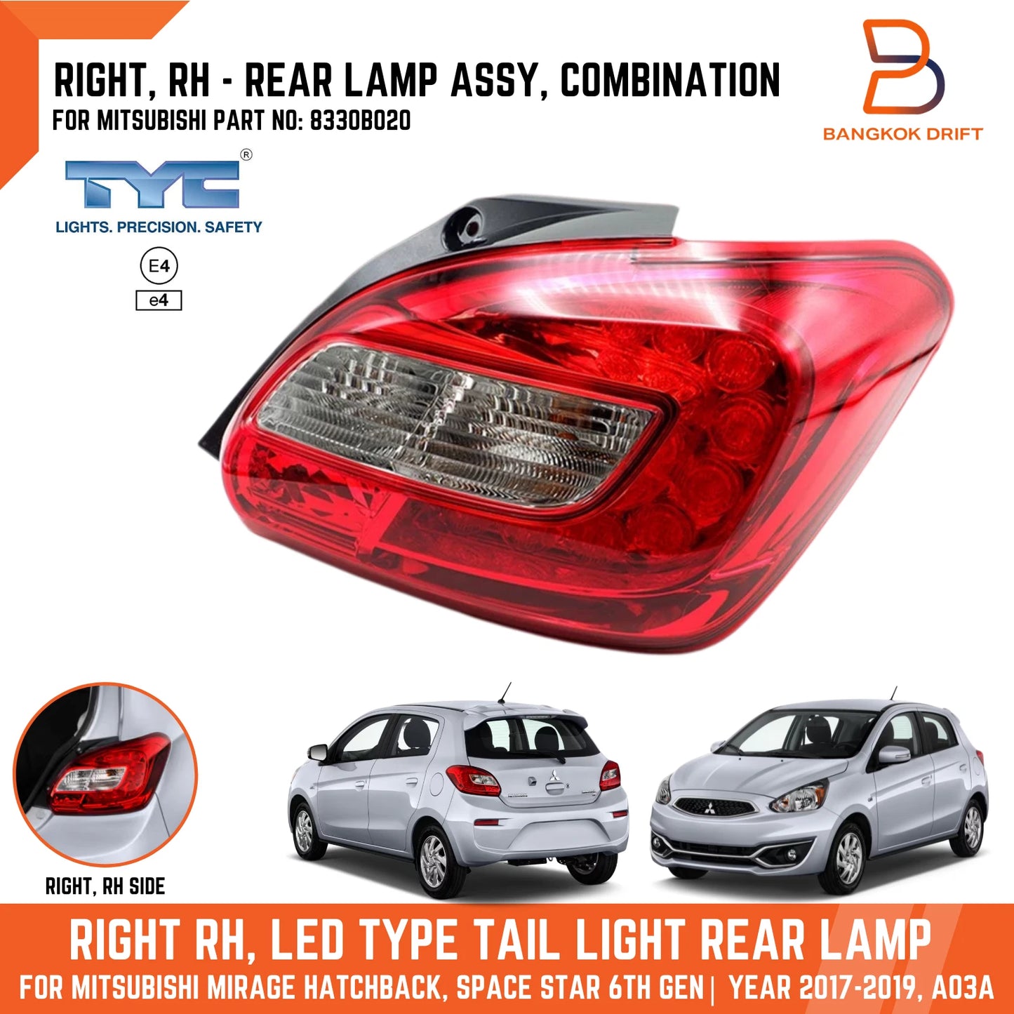 RH LED Tail Lamp for Mitsubishi Mirage Hatchback (2016-2019)