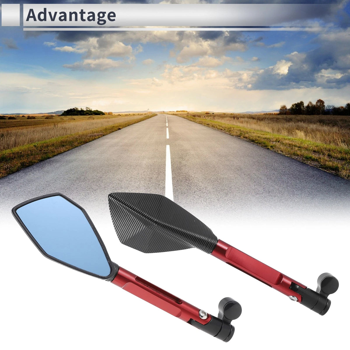 M8/M10 Rear View Mirrors for Motorcycle Black Red Aluminum Alloy 1 Set