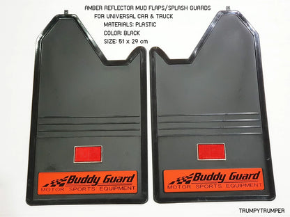 Amber Reflector Mud Flaps Splash Guards for Universal Car Truck - Black Plastic