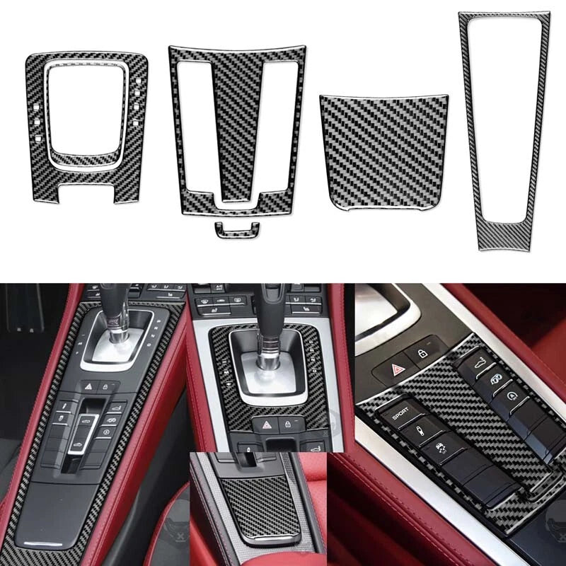 Carbon Fiber Center Console Gear Shift Cover Trim Fit For Porsche 718 2016-2020