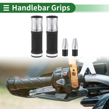 Grip Set 7/8" 22mm Hand Grips Rubber Silver Tone for Motorcycle