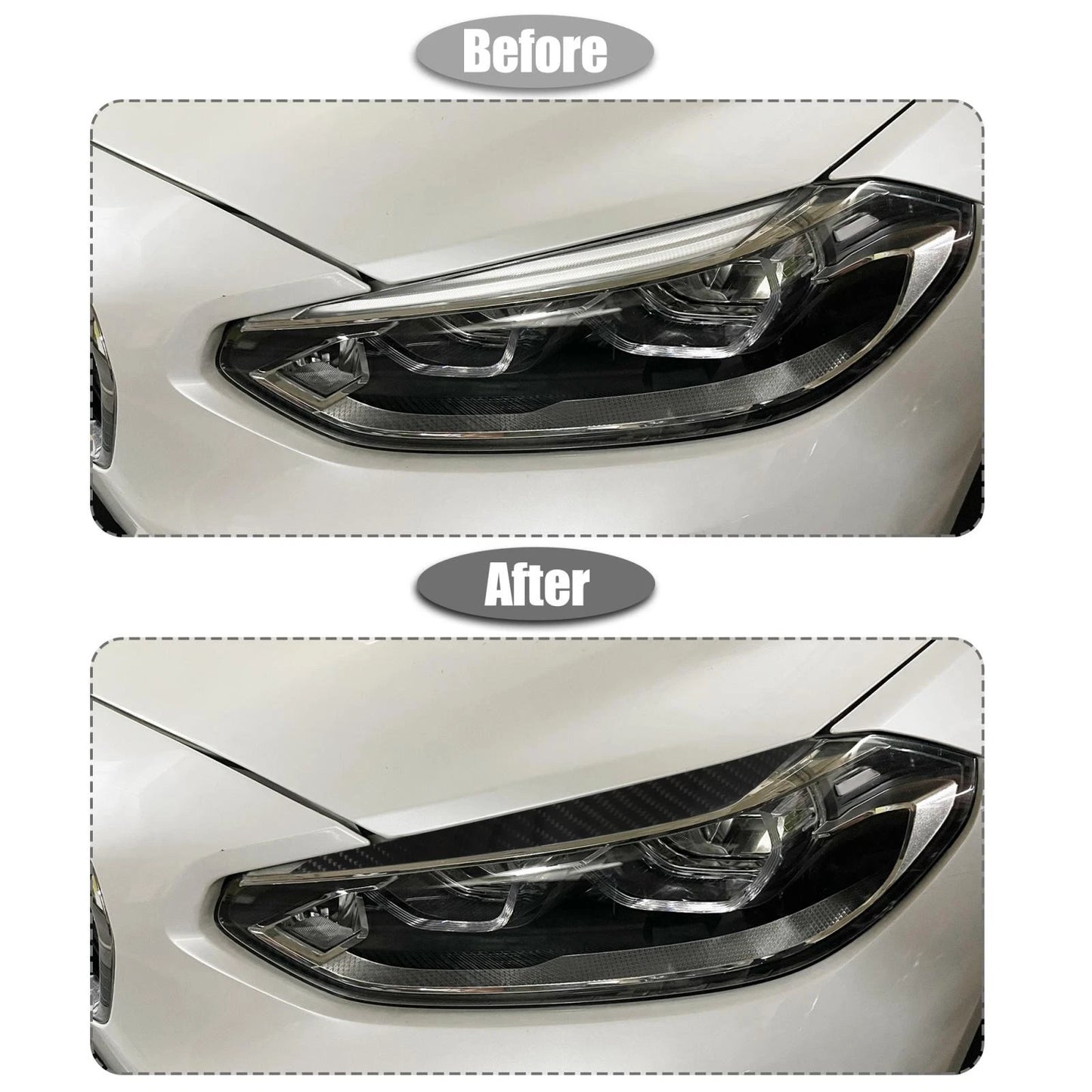 Headlight Eye Lid Cover Sticker for BMW F30 Carbon Fiber Black (2012-2019)
