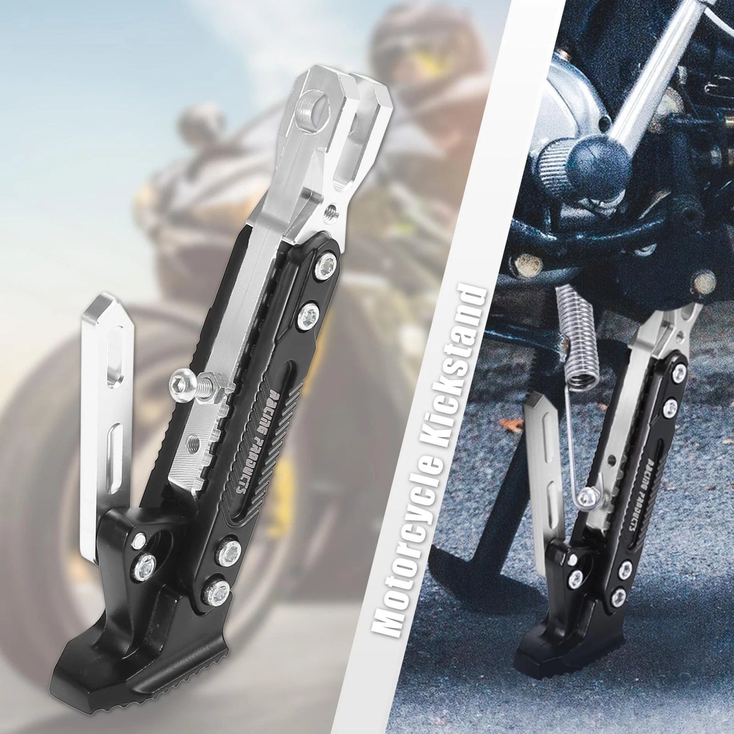 Kickstand Side Support Stand Kit CNC Aluminum Alloy Silver Tone for Motorcycle