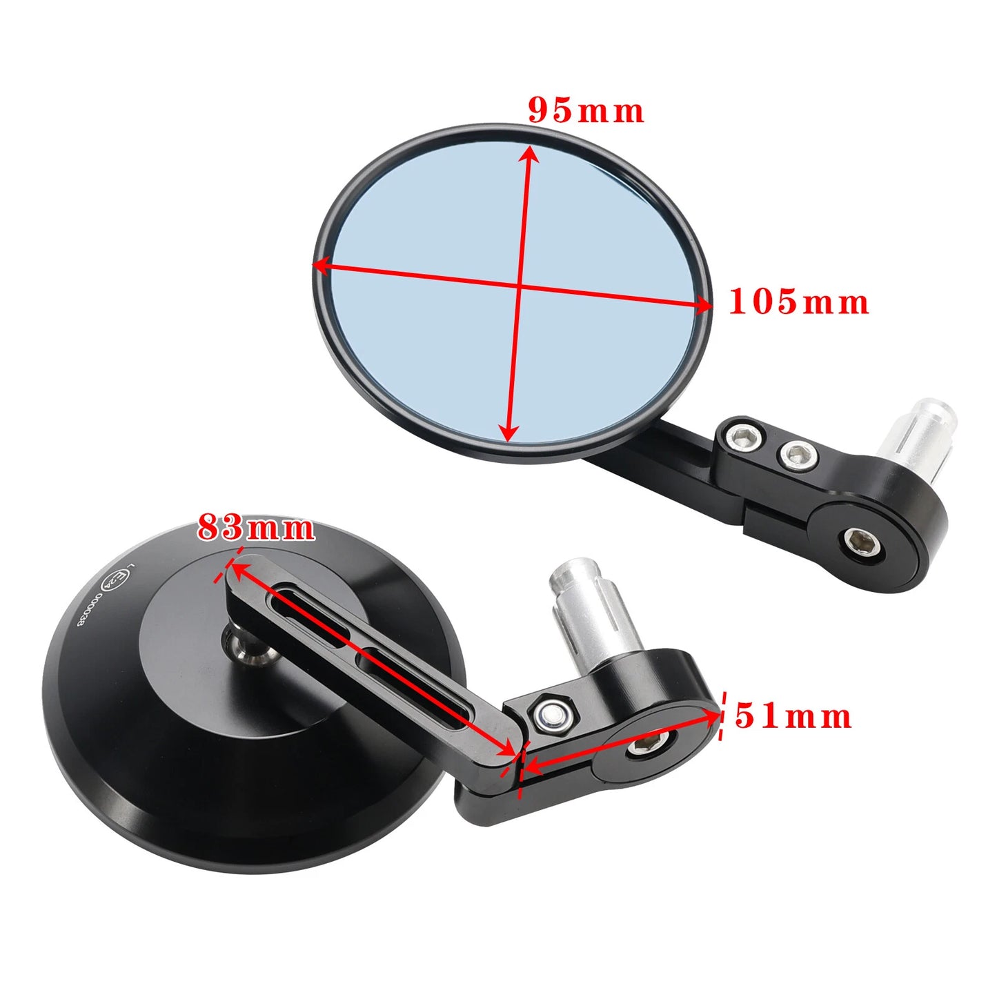 2 x Round Blue Glass Motorcycle Rearview Handlebar End Mirror for Harley (2014-2023)