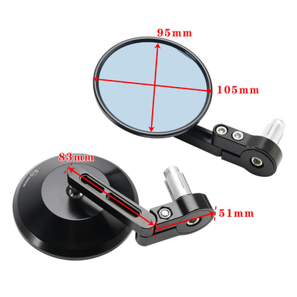 2 x Round Blue Glass Motorcycle Rearview Handlebar End Mirror for Harley (2014-2023)