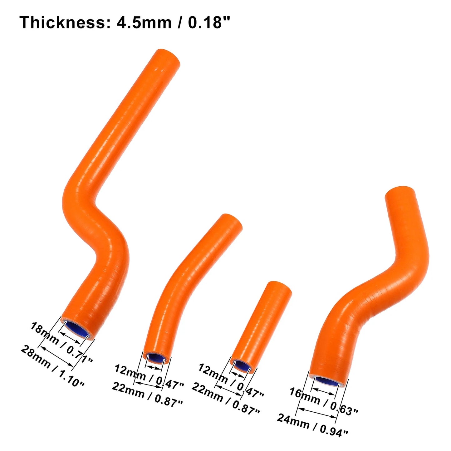 4pcs Orange Silicone Radiator Hose Tubing for Yamaha YZ250 (2002-2013)