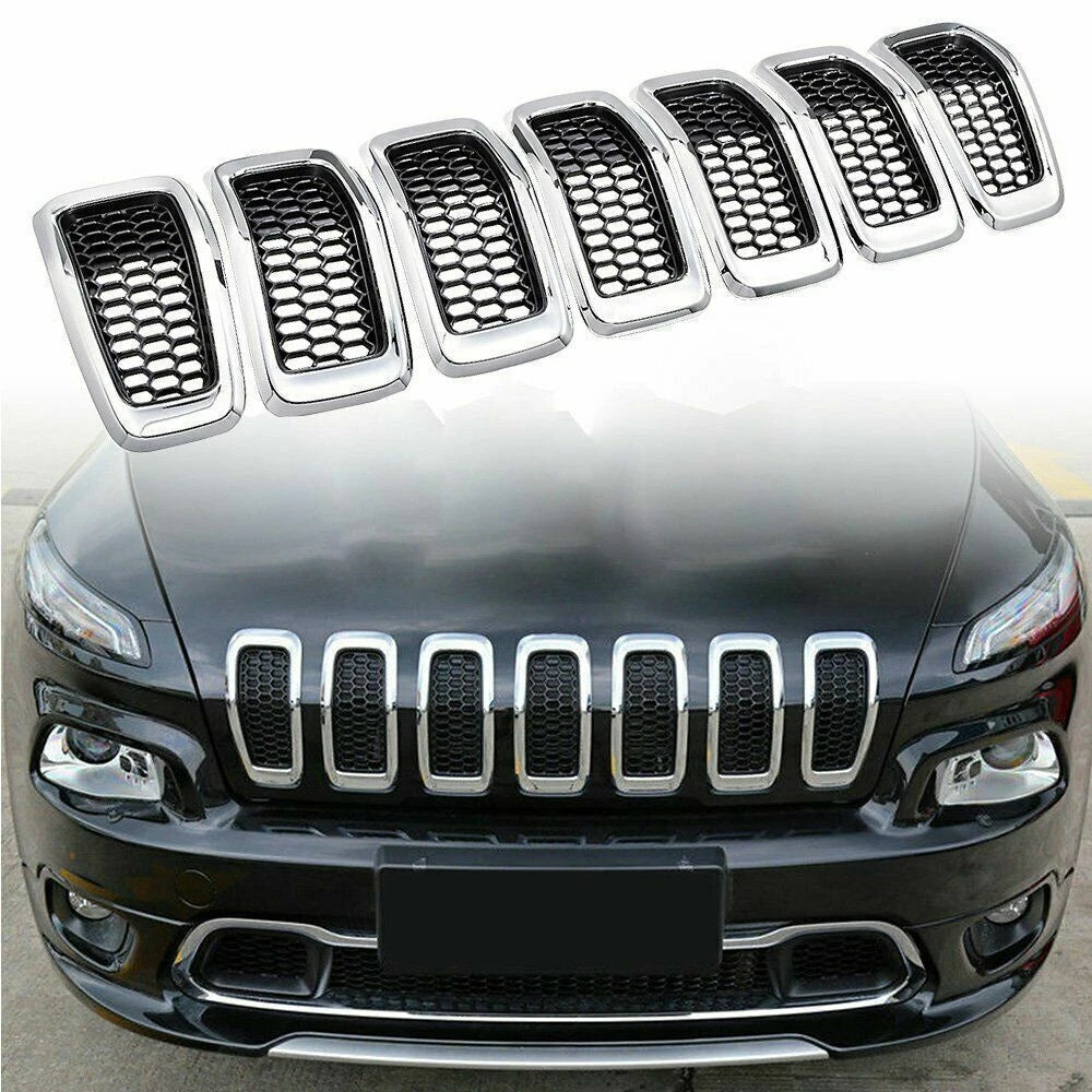 Chrome Honeycomb Mesh Grill Inserts Cover for 2014-2018 Jeep Cherokee 7 x pcs