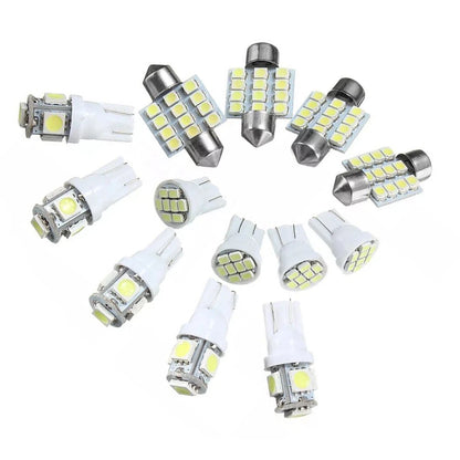 13Pc White LED Interior Light Package for Car Dome License Plate Bulbs