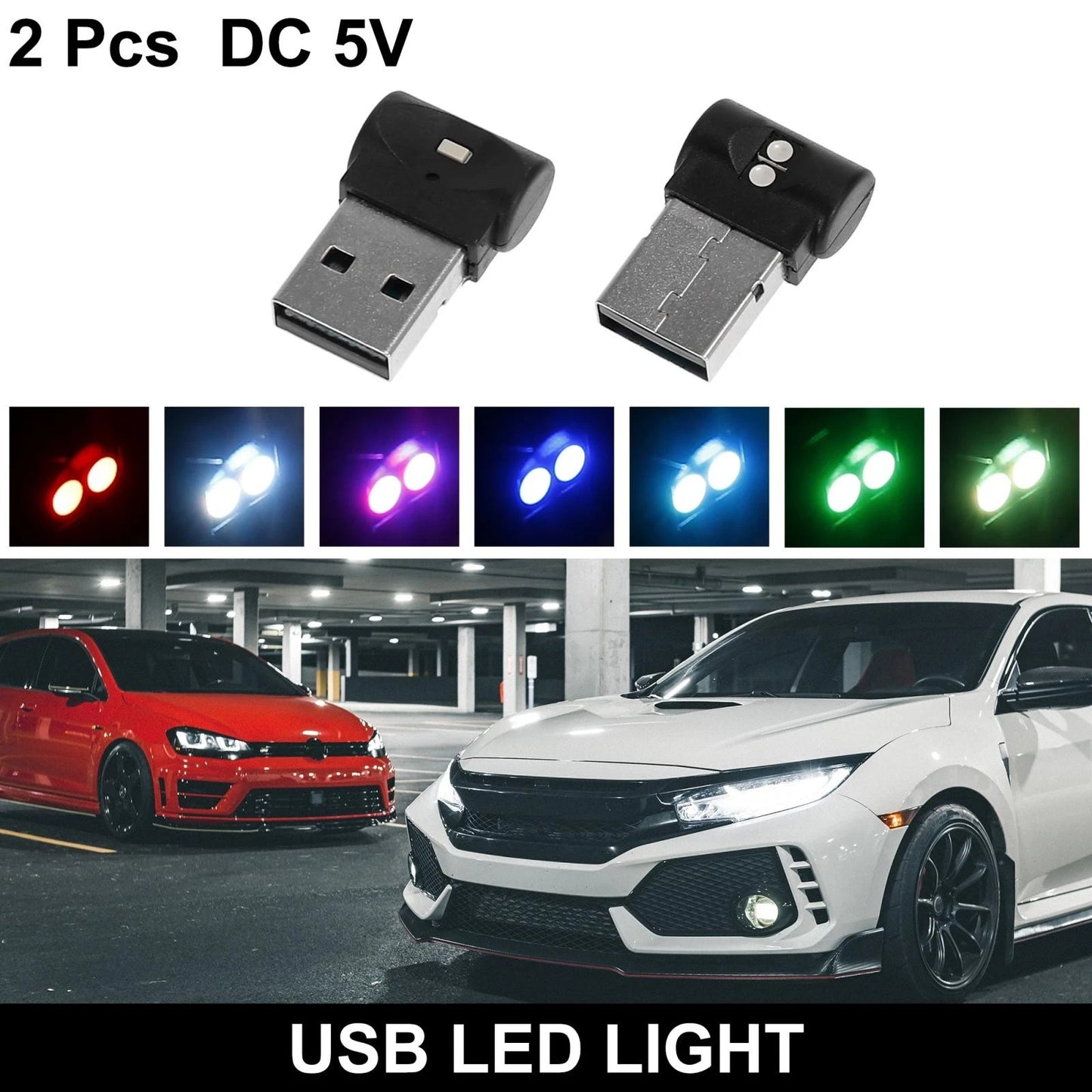 Mini USB LED Lights for Car Interior - Touch Control, 7 Colors