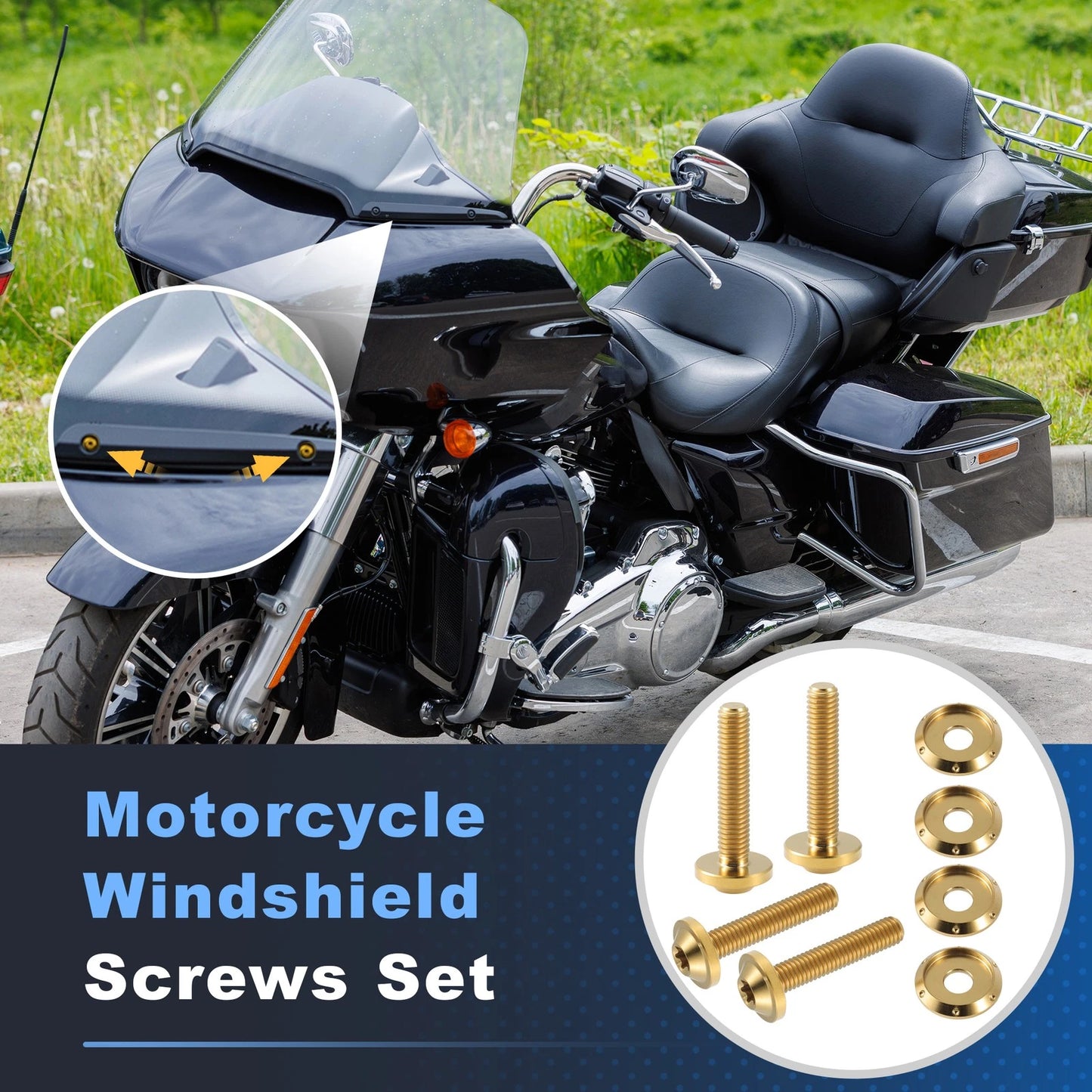 4x Motorcycle Windshield Screws Gold for Harley Touring FLTRX Road Glide (2015–2023)